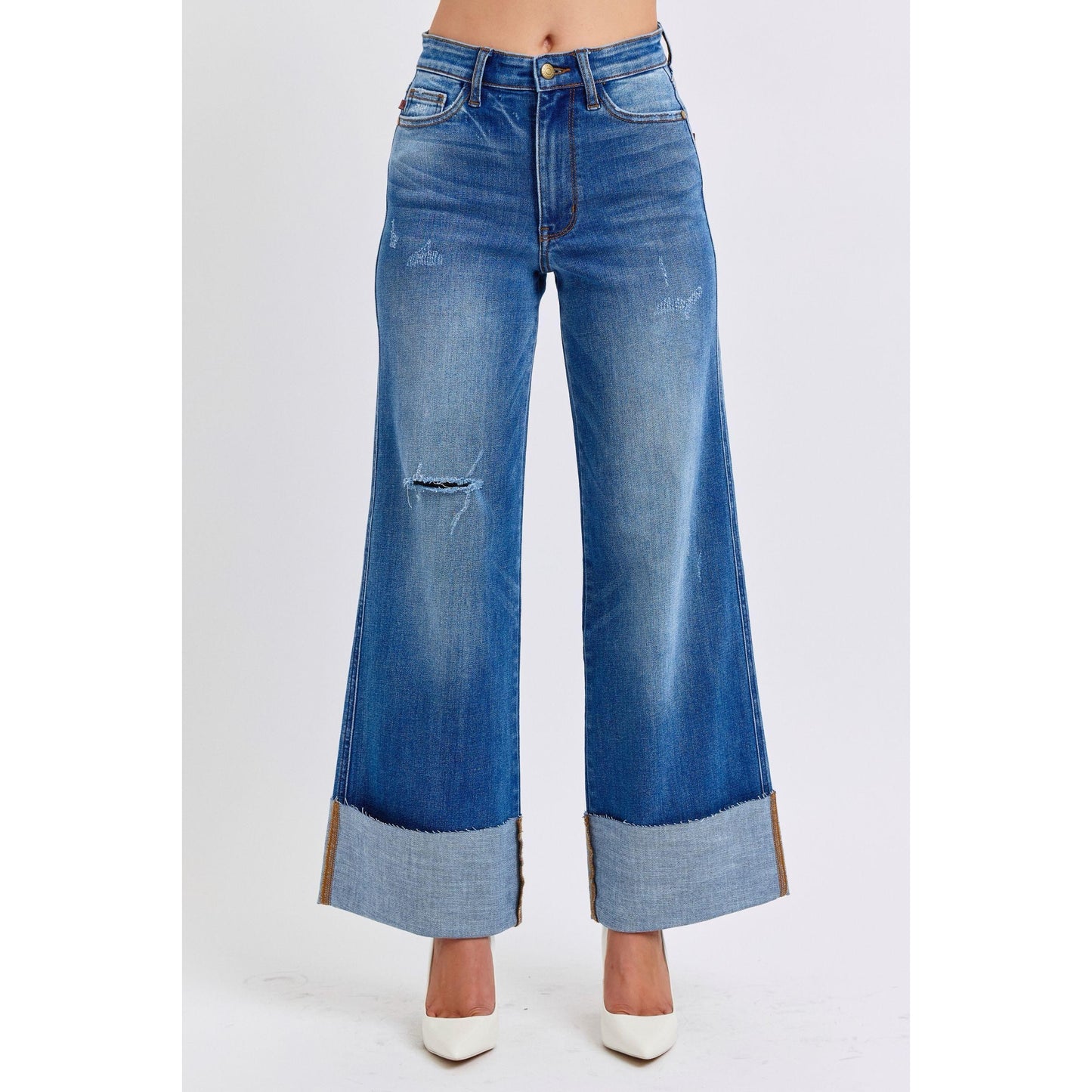Judy Blue Full Size Distressed High Waist Wide Leg Jeans