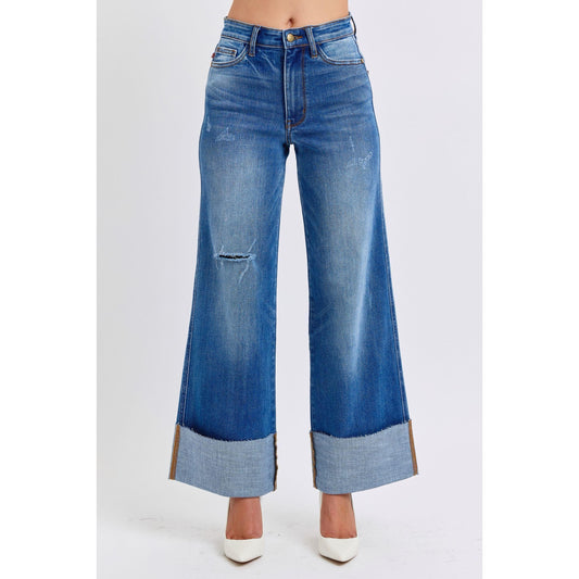 Judy Blue Full Size Distressed High Waist Wide Leg Jeans