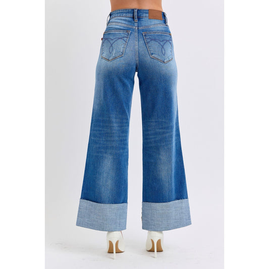 Judy Blue Full Size Distressed High Waist Wide Leg Jeans