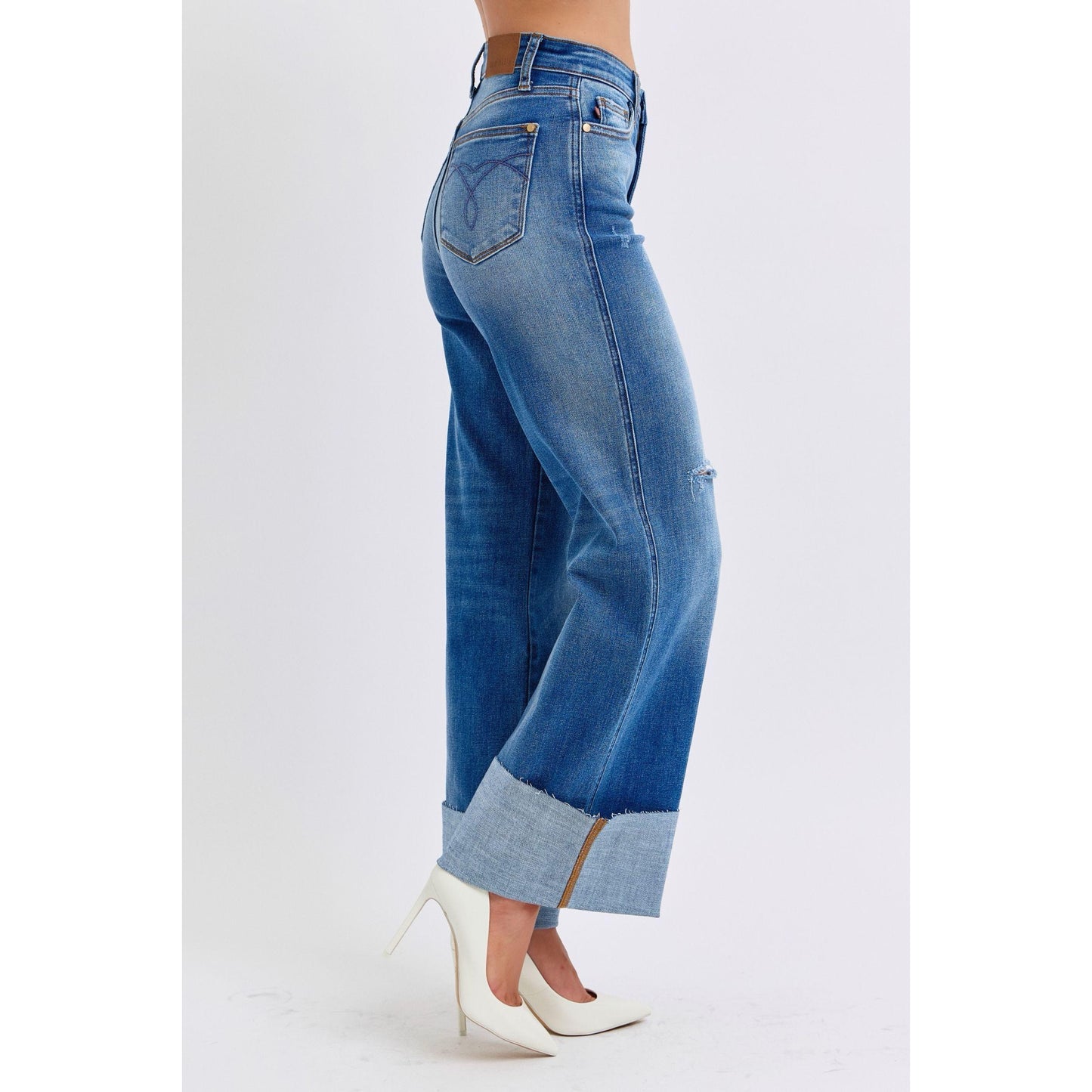 Judy Blue Full Size Distressed High Waist Wide Leg Jeans