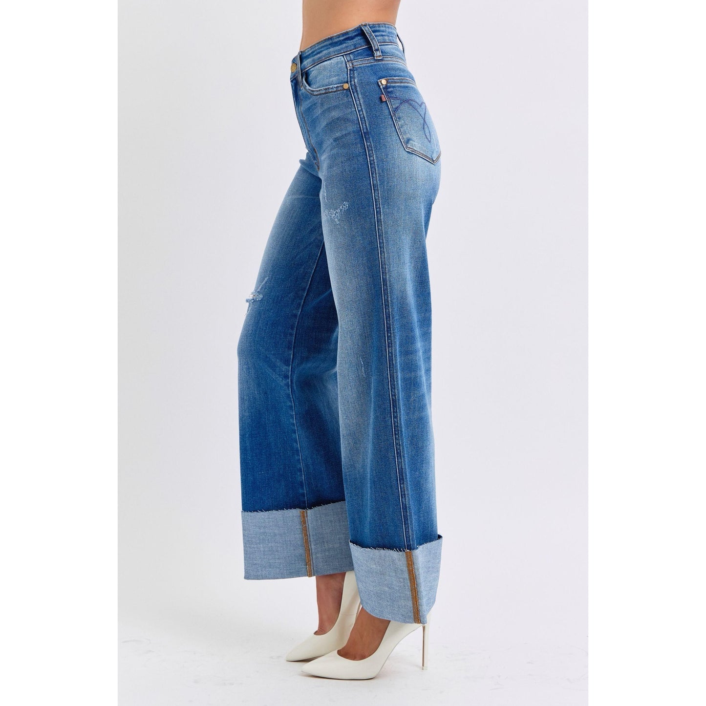 Judy Blue Full Size Distressed High Waist Wide Leg Jeans