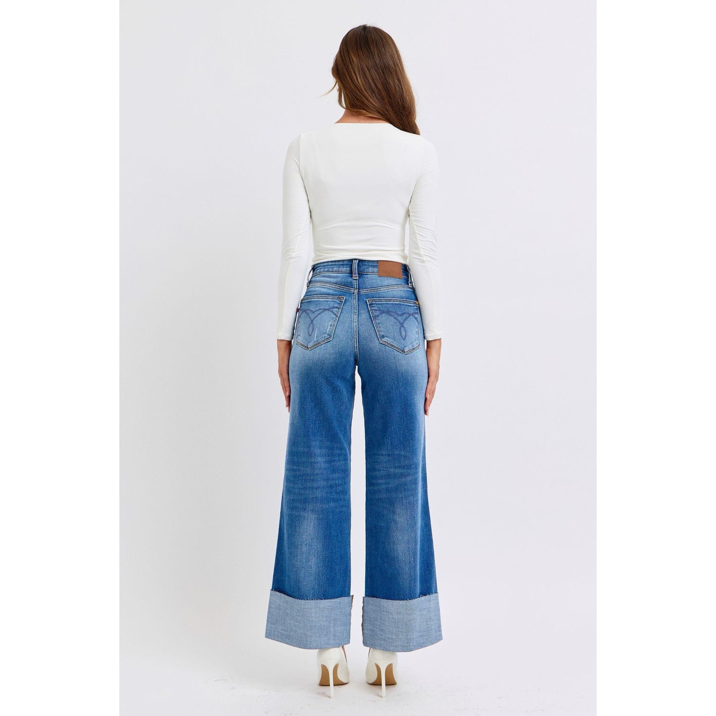 Judy Blue Full Size Distressed High Waist Wide Leg Jeans